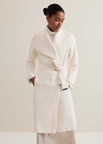 Phase Eight Nicci Belted Wool Coats White USA | 9513740-BV